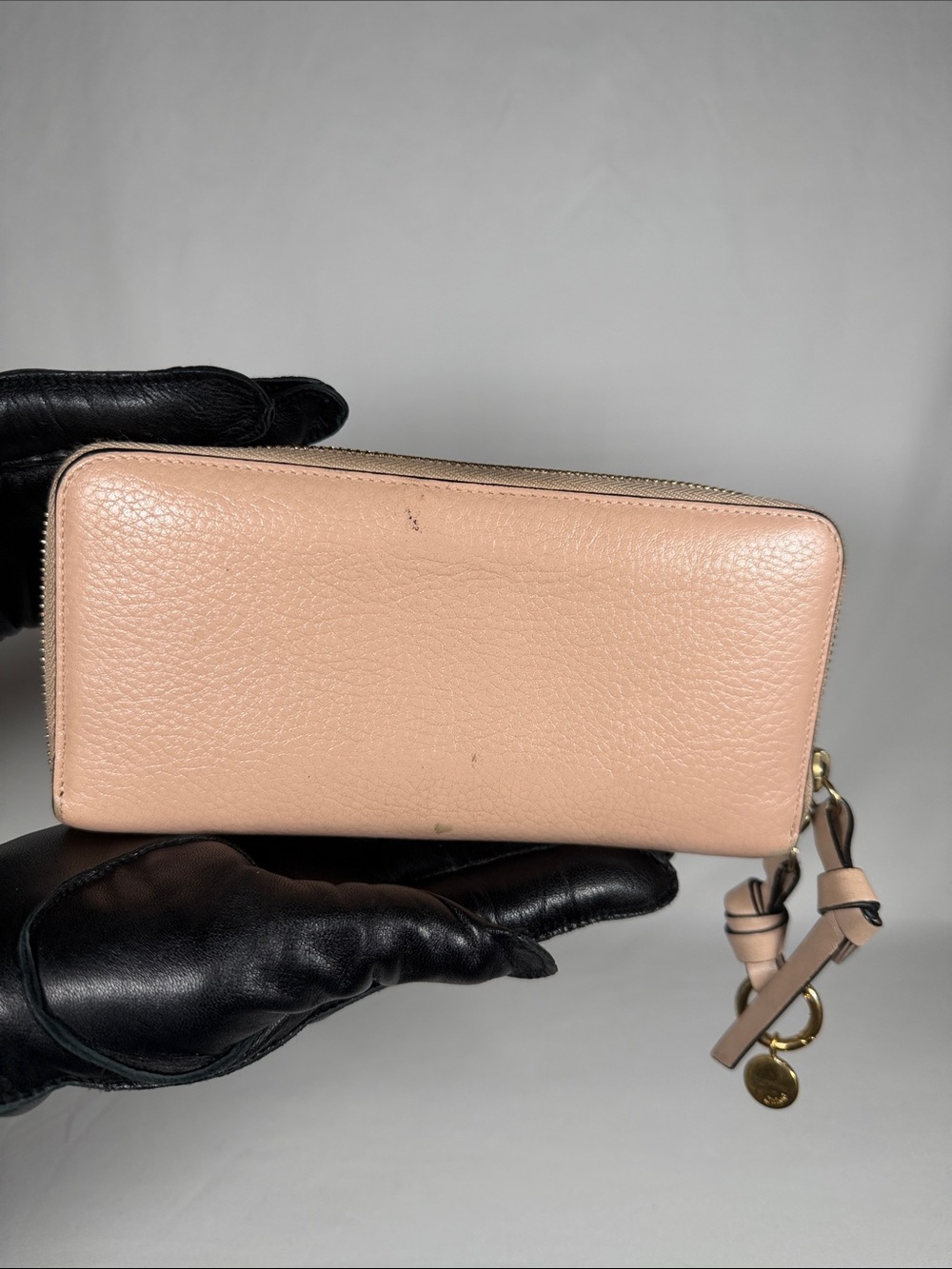 Chloe Pebbled Leather Zip-Around Wallet in Blush Pink